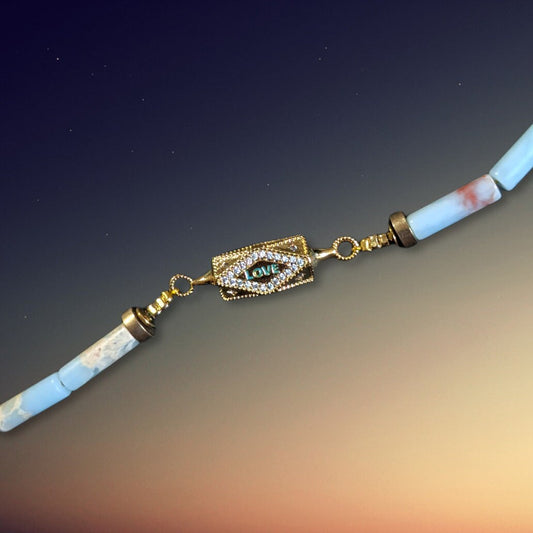 MERGA - Candy Necklace with Natural Rhodonite and Shoushan Stones and 18k Gold Plated Chains