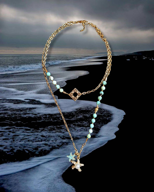 MERCURE - African Turquoise Necklace with 18k Gold Plated Chains and Pendants