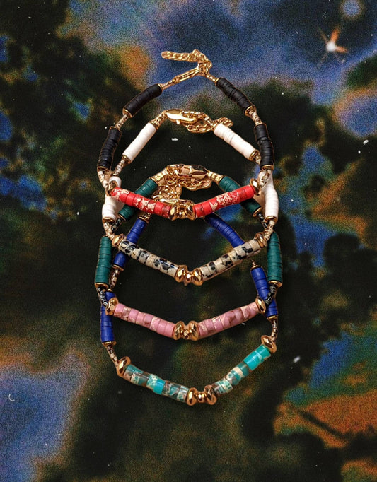ORBIT - Bracelets Pierres Naturelles - Semi precious Bracelet with Natural Jasper Stones and Heishi Beads