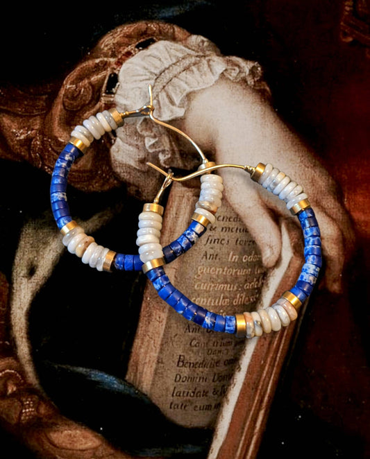 BELLATRIX - Natural Lapis Lazuli and Marble Semi-precious Earrings