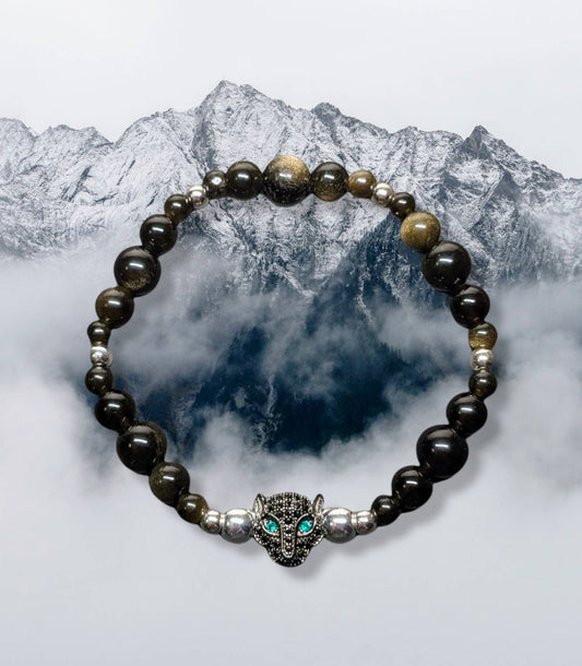 La Panthère - Gold Obsidian Man and women bracelet with Black Panther Charm